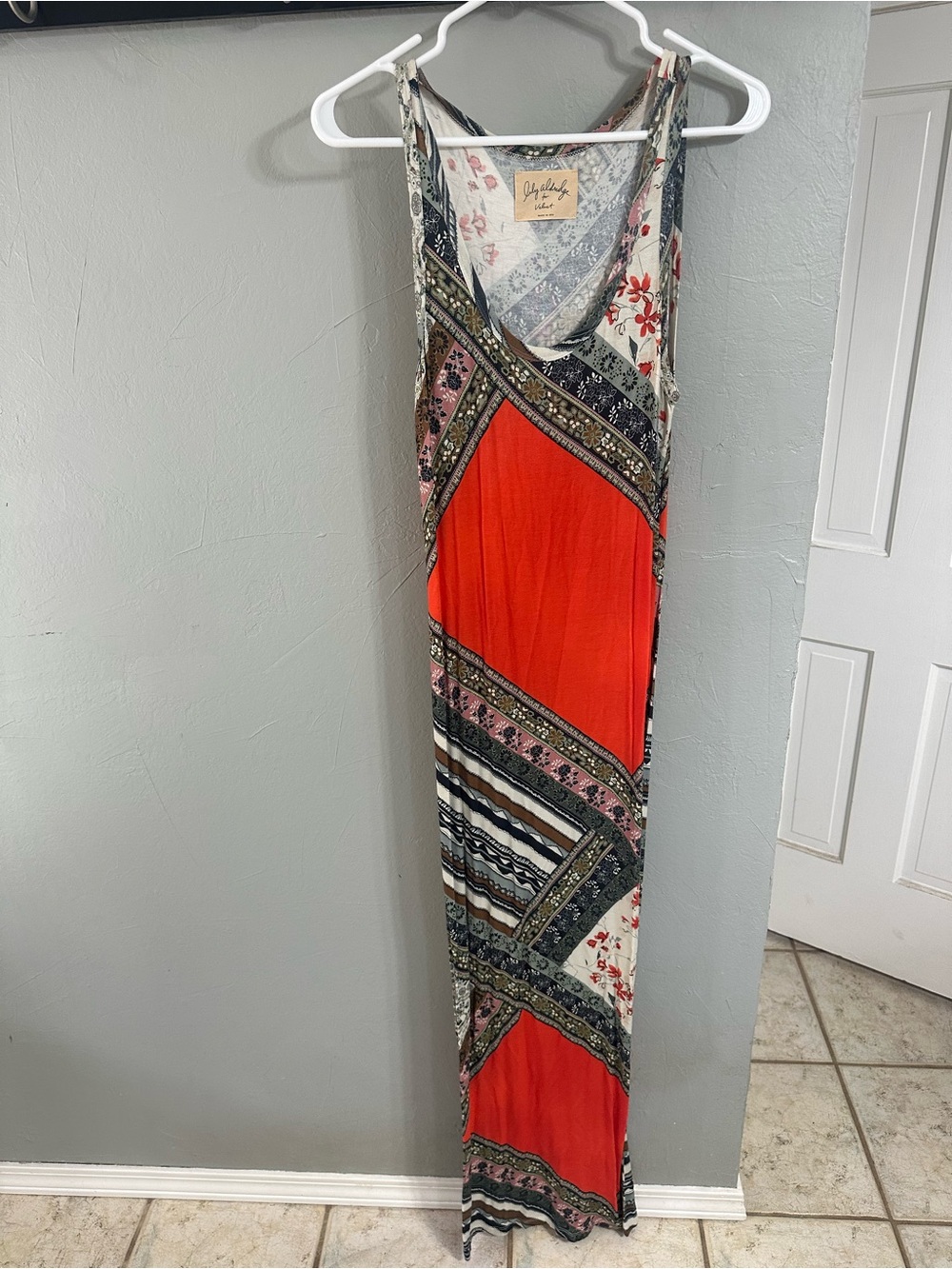 Lily Coral-Red and Multi Print Sleeveless Maxi Dress